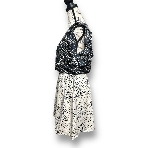 Armani Exchange S Black Beige Dress Ruffle Sleeves Polka Dot Elastic Waist Party - Picture 6 of 9